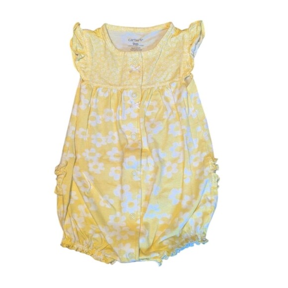 Carter's Yellow Floral Ruffle Onesie Size 9 Months - Picture 1 of 3